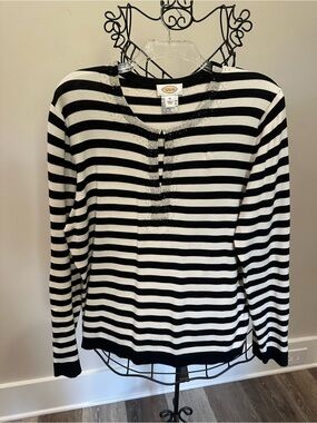 Talbots Black and White Striped Women’s Knit Sweater with Metallic Beading